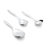 Montavo by FnS Trinity Stainless Steel Serving Tools Set of 3, 1 Gravy Ladle (chamcha), 1 Rice Server, 1 Veg Serving Spoon